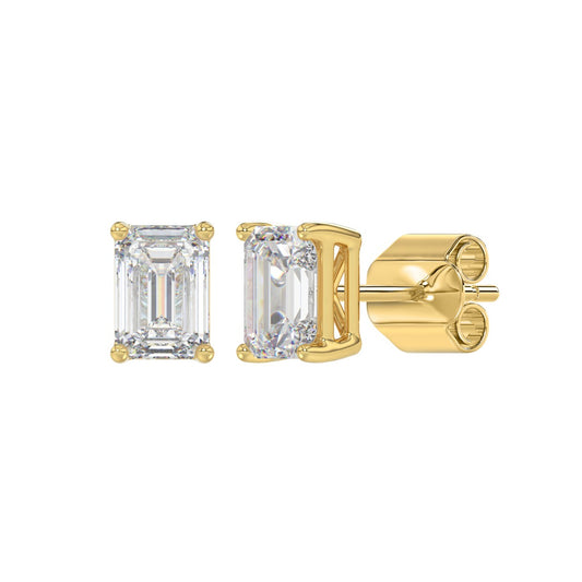 14K Gold 2 CTW Lab Diamond Emerald Cut Earrings
