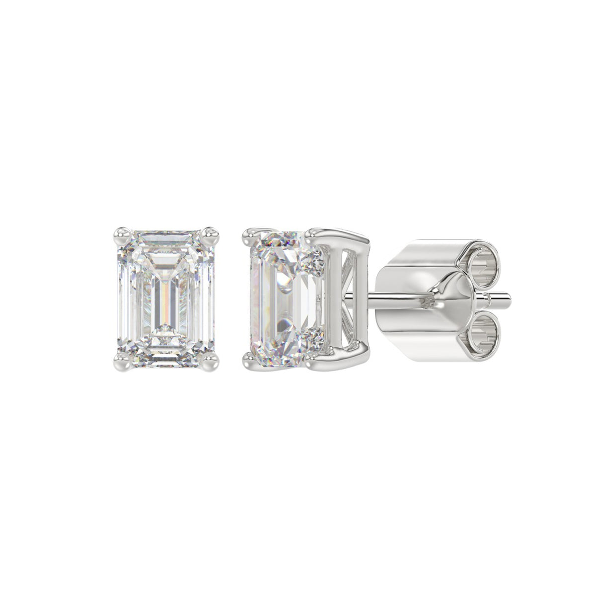 14K Gold 2 CTW Lab Diamond Emerald Cut Earrings