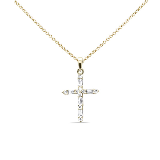 14K Baguette Diamond Cross Necklace