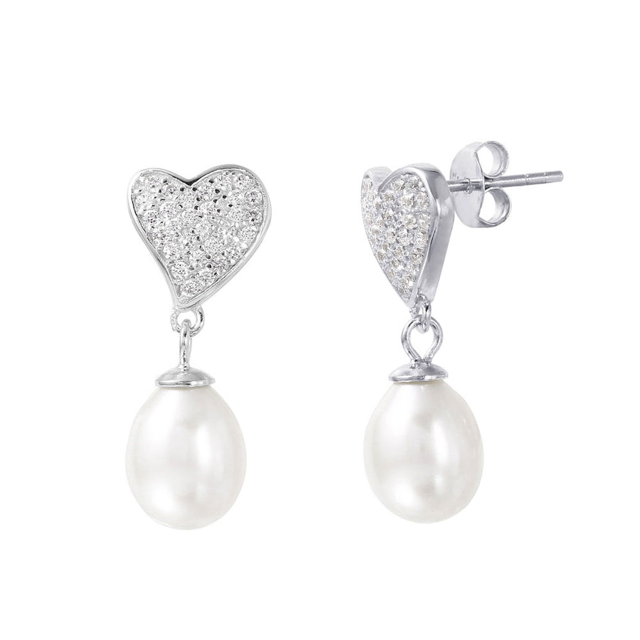 Pearl Pave CZ Heart Earrings