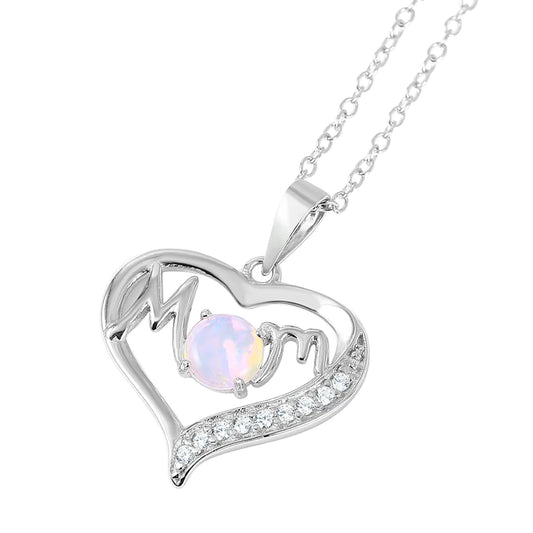 Opal Heart "MOM" Necklace